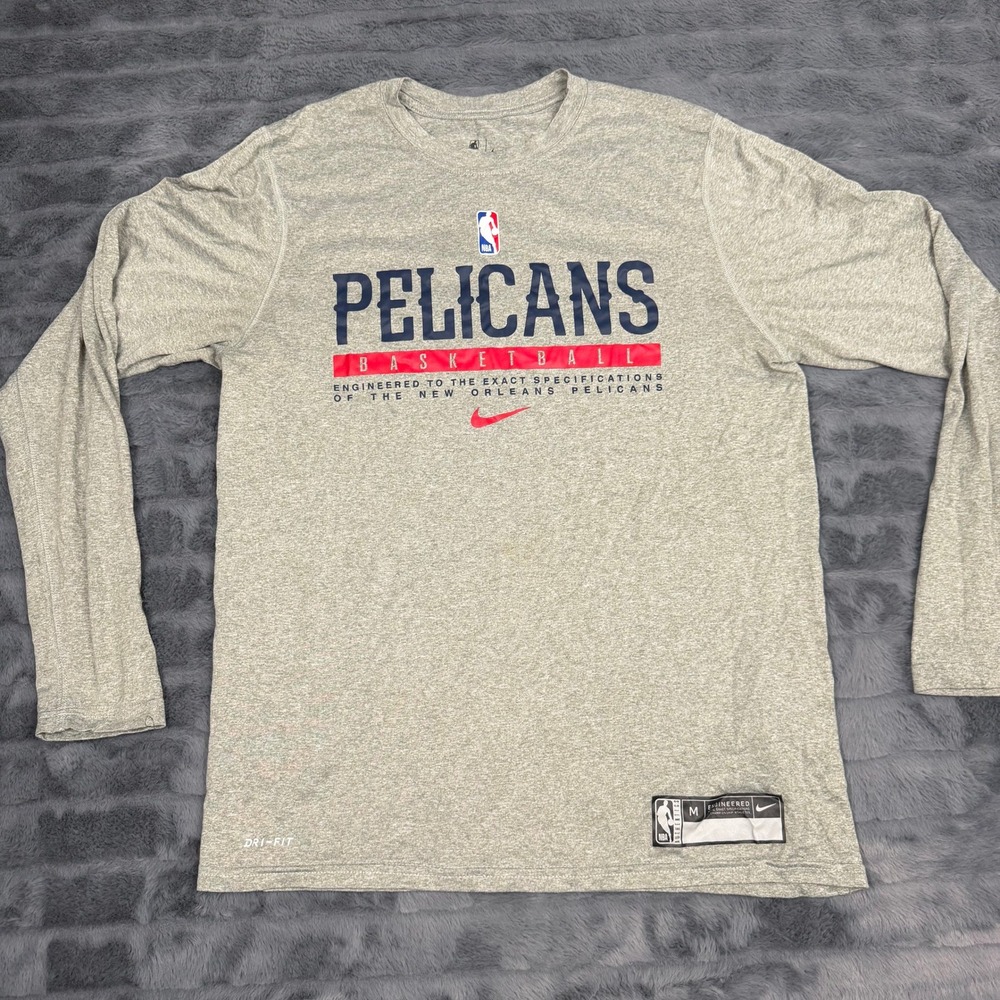 Nike NBA New Orleans Pelicans Mens Long Sleeve Dri-FIT Shirt Grey CV3968-063 M